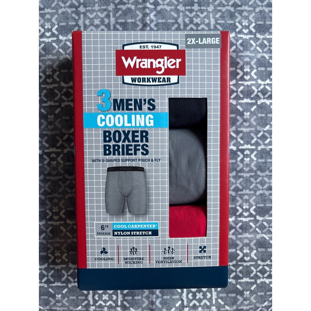 Wrangler Boxer Briefs Men 2XL Multi New 3-Pack Cooling Nylon Stretch 6" Inseam